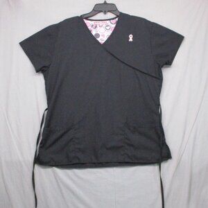 Green Town‎ Breast Cancer Scrub Top Black Women Size | L